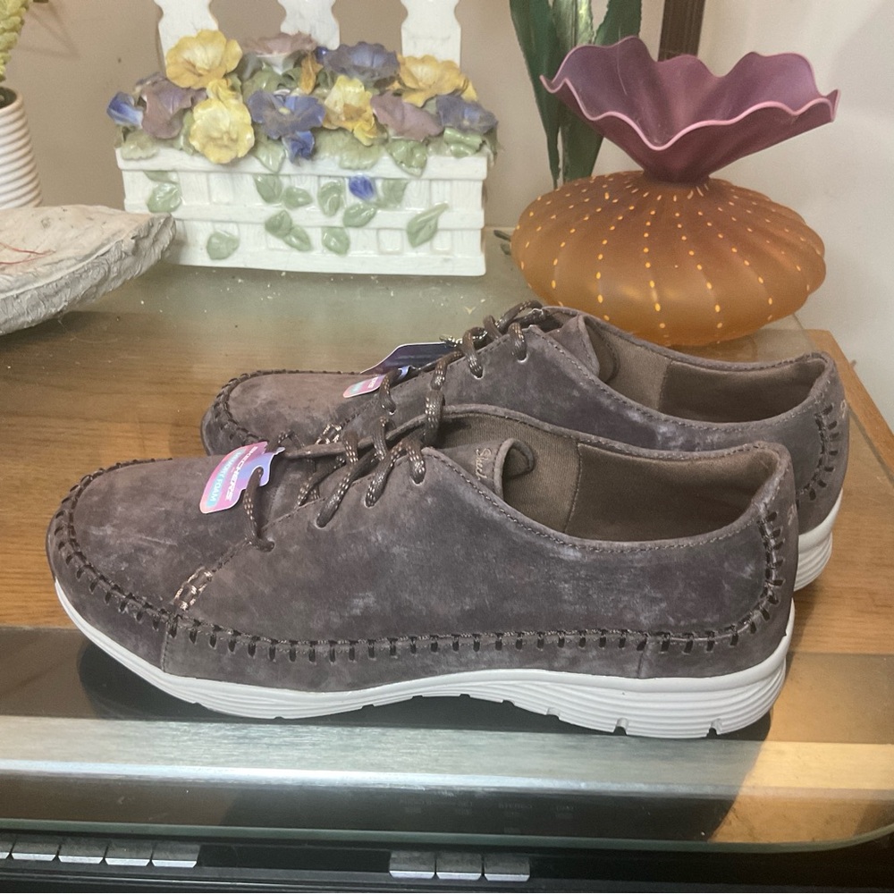 SKECHERS WOMENS  SEAGER-PROSPECT-MOC TOE WHIPSTITCHED LACE UP SNEAKERS 9.5 NEW - Picture 3 of 7